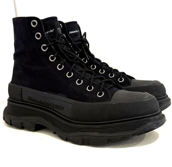 Alexander McQueen Canvas High Top Boots Black Lug Sole Sneakers EU 43.5 Designer main image 6